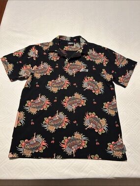 Ice Cream Men's Black Floral Print Short-Sleeve Polo XL